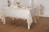 Finezza Perla Güpürlü Keten Bej Sofra Takımı 8 kişilik 160x230 cm 17 Prç. - 1160 - 2