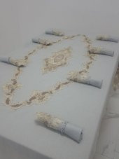 Finezza Perla Güpürlü Keten Gri Sofra Takımı 8 kişilik 160x230 cm 17 Prç. - 1161 - 1
