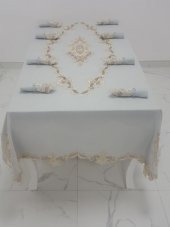 Finezza Perla Güpürlü Keten Gri Sofra Takımı 8 kişilik 160x230 cm 17 Prç. - 1161 - 2