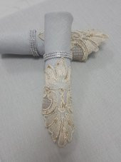 Finezza Perla Güpürlü Keten Gri Sofra Takımı 8 kişilik 160x230 cm 17 Prç. - 1161 - 4