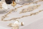 Finezza Perla Güpürlü Keten Krem Sofra Takımı 8 kişilik 160x230 cm 17Prç. - 1162 - 3