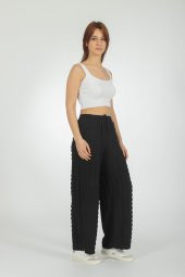 Kadın Beli Lastikli Yanı Yırtmaçlı Gofre Desenli Cepli Salaş Kesim Pantolon - 4