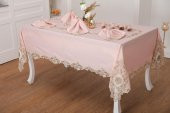 Finezza Anka Güpürlü Keten Pudra Sofra Takımı 8 kişilik 160x230 cm 17Prç. - 1165 - 2