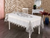 Finezza Asya Lüx Dantelli Simli Keten Kumaş Krem Masa Örtüsü 160x230 cm - 1168 - 1