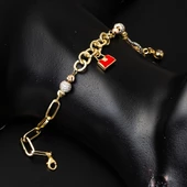 Kırmızı Çanta 14 Ayar Altın Bileklik - 3