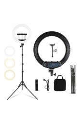 Ring Light 45cm Çap Youtuber Tiktok Led Çantalı Ve Kumandalı 3 Telefon Tutucu Makyaj Güzellik RL-18 - 1