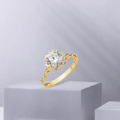 Hanımeli 14 Ayar Tektaş Altın Yüzük thumbnail 3