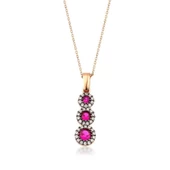 Pembe Taşlı Rose Altın Kolye - 1