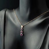 Pembe Taşlı Rose Altın Kolye - 2