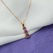 Pembe Taşlı Rose Altın Kolye - 6