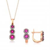 Pembe Taşlı 2li Rose Altın Set - 1