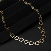 Kare Halkalar Altın Zincir Kolye - 5