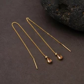 Kedi Gözü Taşlı 14 Ayar Altın Zincir Küpe thumbnail 4