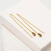 Kedi Gözü Taşlı 14 Ayar Altın Zincir Küpe thumbnail 3