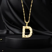 D Harfi 3 Boyutlu Altın Kolye - 5