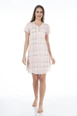 Estiva 22231 Kadın Kare Desenli Kısa Kollu Viskon Günlük Elbise - 1
