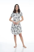Estiva 22227 Kadın Yaprak Desenli Kısa Kollu Viskon Günlük Elbise - 1