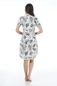 Estiva 22227 Kadın Yaprak Desenli Kısa Kollu Viskon Günlük Elbise - 4