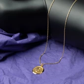 C Harfi Oval Altın Kolye - 3