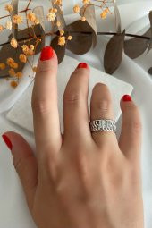 Zincir Desen Üzeri Baget Taşlı Yüzük - 1