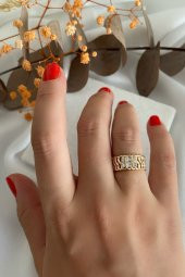 Zincir Desen Üzeri Baget Taşlı Yüzük - 8