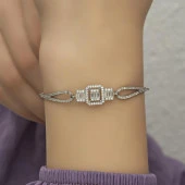 Zirkon Süslemeli Baget Taşlı Gümüş Bayan Bileklik - 1