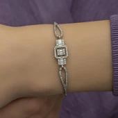 Zirkon Süslemeli Baget Taşlı Gümüş Bayan Bileklik - 6