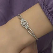 Zirkon Süslemeli Baget Taşlı Gümüş Bayan Bileklik - 7