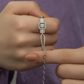 Zirkon Süslemeli Baget Taşlı Gümüş Bayan Bileklik - 8