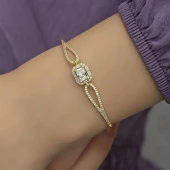 Altın Kaplama Baget Taşlı Gümüş Bayan Bileklik - 3