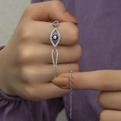 Zirkon Taşlı Nazar Boncuklu Göz Gümüş Bayan Bileklik - 8