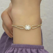 Altın Kaplama Baget Taşlı Gümüş Bayan Bileklik - 5