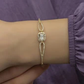 Altın Kaplama Baget Taşlı Gümüş Bayan Bileklik - 6