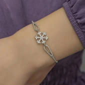 Zirkon Taşlı Kar Tanesi Gümüş Bayan Bileklik - 8