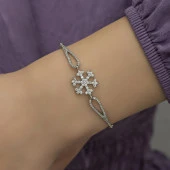 Zirkon Taşlı Kar Tanesi Gümüş Bayan Bileklik - 9