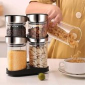 Cam Baharatlık Seti Döner Standlı Baharat Takımı 6 Parça Rena - 1