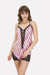 Pembe Saten Şortlu Pijama Takımı - 1