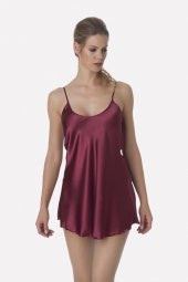 Bordo Saten Gecelik - 1
