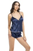 Lacivert Saten Şortlu 3lü Pijama Takım thumbnail 2