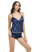 Lacivert Saten Şortlu 3lü Pijama Takım thumbnail 7