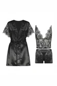 Siyah Dantelli Saten Şortlu Sabahlık Takımı thumbnail 2