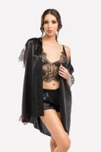 Siyah Dantelli Saten Şortlu Sabahlık Takımı thumbnail 1