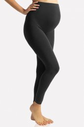 Siyah Karın Panelli Lastikli Yüksek Bel Esnek Toparlayıcı Hamile Tayt - 1