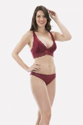 Bordo Dantel Bralet Takım - 2