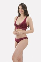 Bordo Dantel Bralet Takım - 3