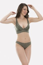 Haki Yeşil Dantel Bralet Takım - 1