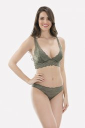 Haki Yeşil Dantel Bralet Takım - 2