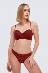 Bordo Straplez Sütyen Külot Takım - 1