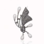 Gümüş Markazit Taşlı İncili Broş - 1