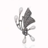 Gümüş Markazit Taşlı İncili Broş - 5